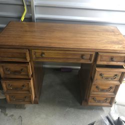 Wood Antique Desk Missing 1 Drawer Knob