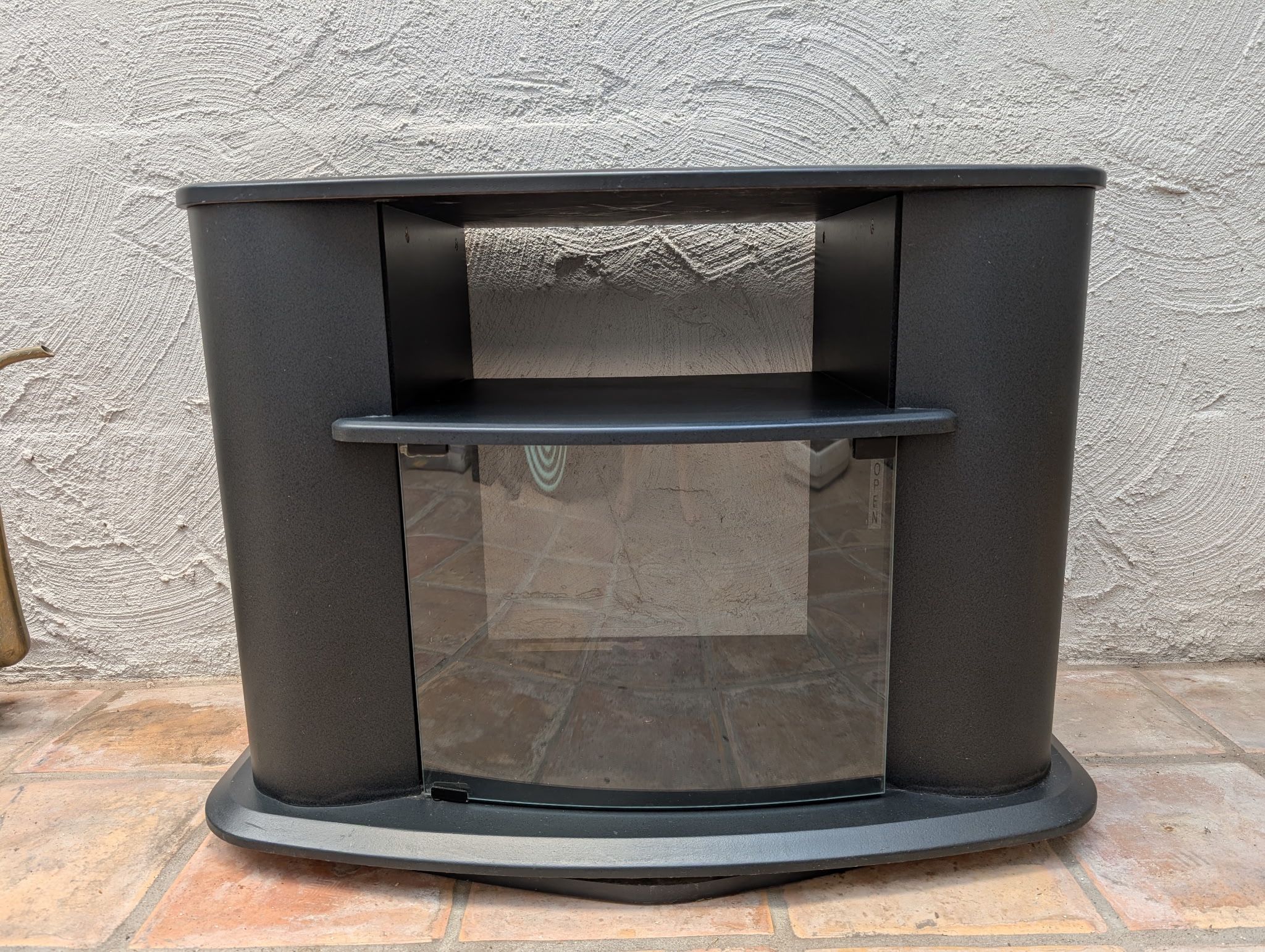 📺 Sleek Black TV Stand with Glass Door – Good Condition
