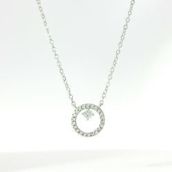 Ladies Sterling Silver Link Necklace w/ CZ Circle Pendant 11057528