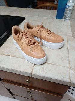 Nike Air Force Platform Shoes Leather Tan Camel Women's Size 8.5 