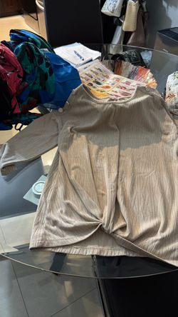 Beige Textured Long Sleeve Top