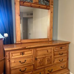 Bedroom Dresser With Mirror And Two Nightstands Set