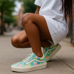 VANS Old Skool Stackform Checkerboard Floral Platform Sneakers Size 7 Women EUC 