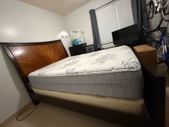 Queen Wood Bed Frame + Box Spring + Free Mattress