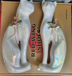 2 Vintage Cat Figurines 12" Tall