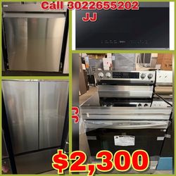 🔥 New SET SAMSUNG - Counter Depth Refrigerator, ELECTRIC RANGE, DISHWASHER, MICROWAVE $2,300
