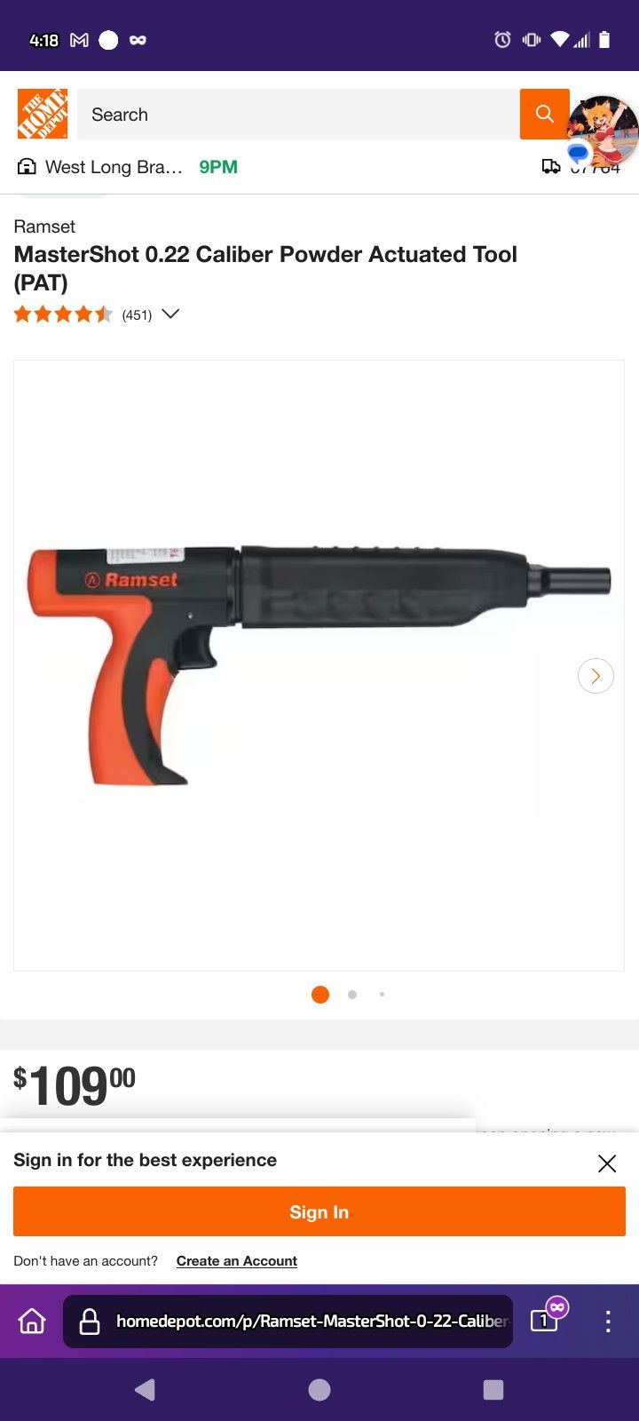 $85 MasterShot 0.22 Caliber Powder Actuated Tool