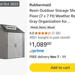 Rubbermaid Resin Outdoor Storage Shed With Floor (7 x 7 Ft)