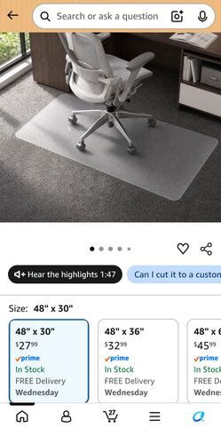 Clear Chair Mat for Carpet 48" x 30"