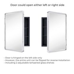 TEHOME Farmhouse Chrome Metal Framed Recessed Bathroom Medicine Cabinet with Mirror Rounded Rectangle Medicine Cabinet with Beveled Mirror, 16x24''