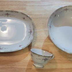 Vintage Floral Serving Platter, Bowl, and Cup Set