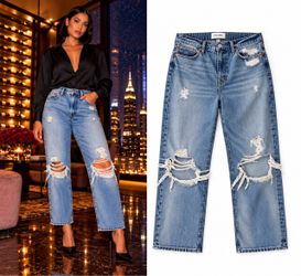 FRAME Le Original Sunkissed Distressed Jeans 28 High Rise Straight Leg Ripped Denim