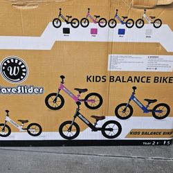 Waveslider Toddler Balance Bike 2 Year Old, Age 24 Months to 5 Years Old, 12 Inch Push Bicycle with 