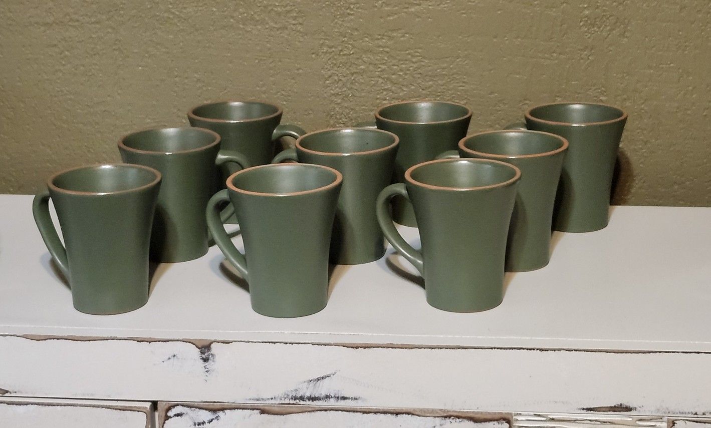Nine Casa Verde Terra Cotta Green Coffee Mugs Handcrafted In Portugal