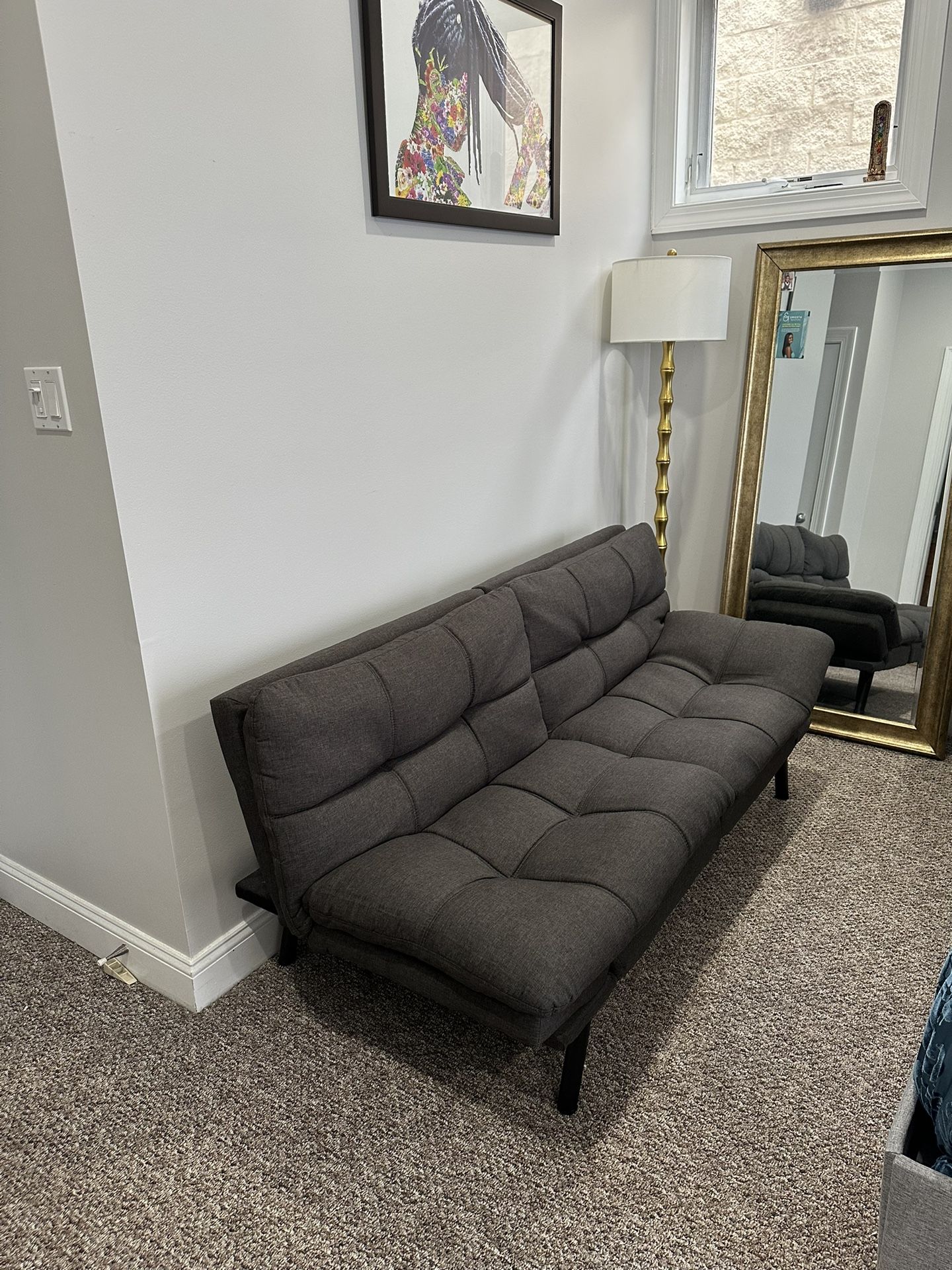 ✨ Dark Grey Adjustable Futon – Comfy, Versatile & Like-New ✨