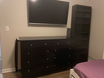 Black Dresser , mirror and narrow bookcase