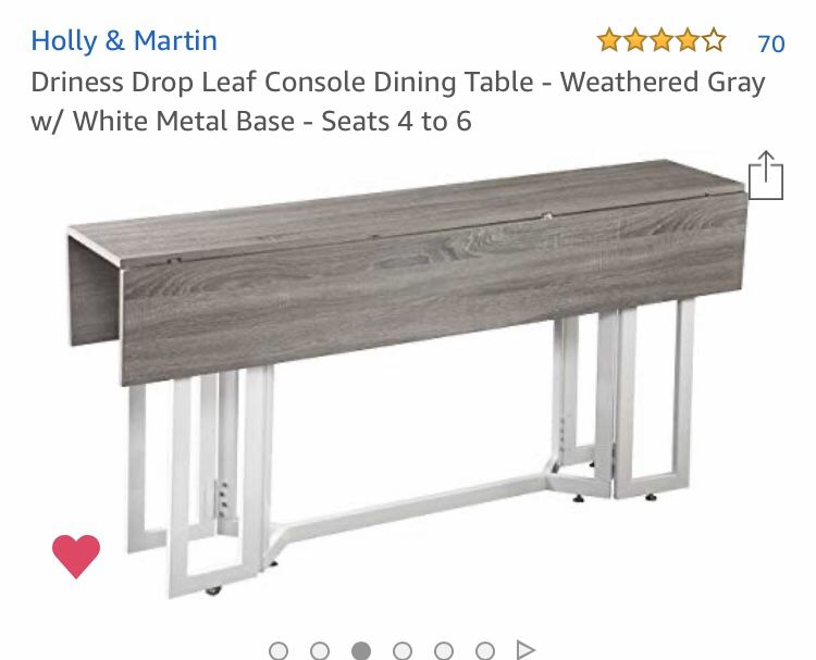 Holly & Martin drop leaf console dining table (amazon) weathered grey; seats 4-6