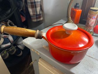 Vintage Orange Enamel Saucepan with Lid