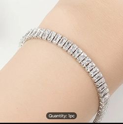 Sterling Silver 925 CZ Tennis Bracelet 19 cm or 7.48" Fine Jewelry For Women. 