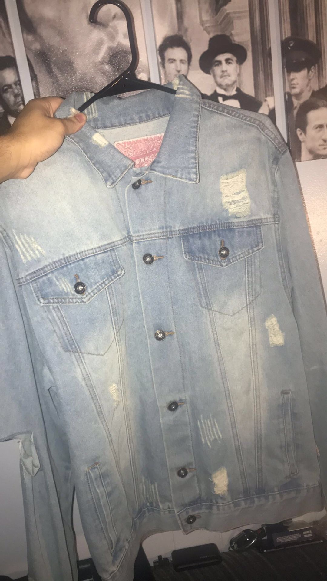Distressed Denim Trucker Jacket Brooklyn Cloth (XL)