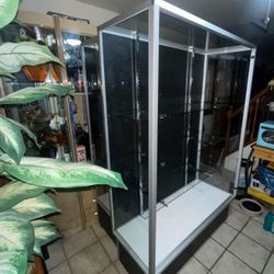 One - Extra Vision Aluminum Frame All Glass Sliding Doors Wall Case Display Showcases With Wheels Future Adjustable Shelves