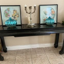 Black Gold Glass Console/55”tv Stand 