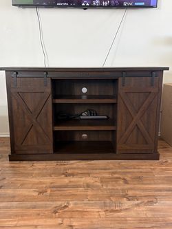 Dark Wood Farmhouse Barn Door Tv or Media Console Table