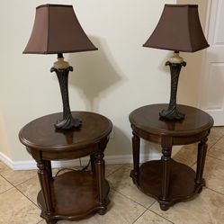 2 Wood Tables With Lamps
