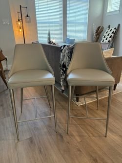 Light Grey Faux, Leather Pencil Leg  Stools (2)
