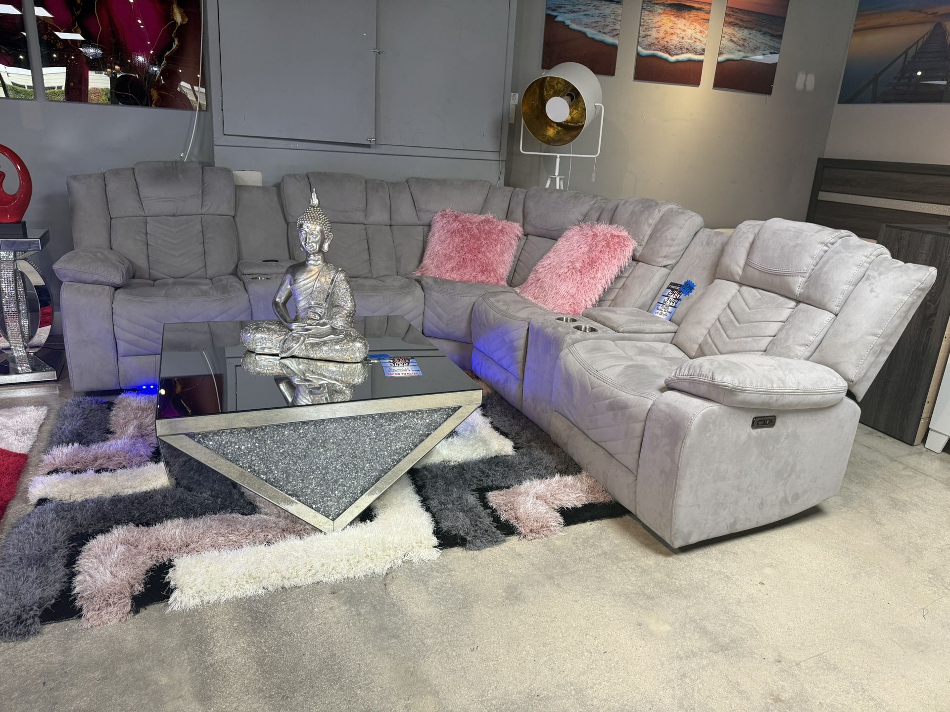 Power Reclining Light Grey Sectional W Led Lights Only $1599