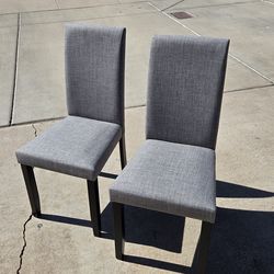 Dining Chair Set of 2 Mid-Century Modern Grey Fabric Upholstered Black Wood Parson Chairs