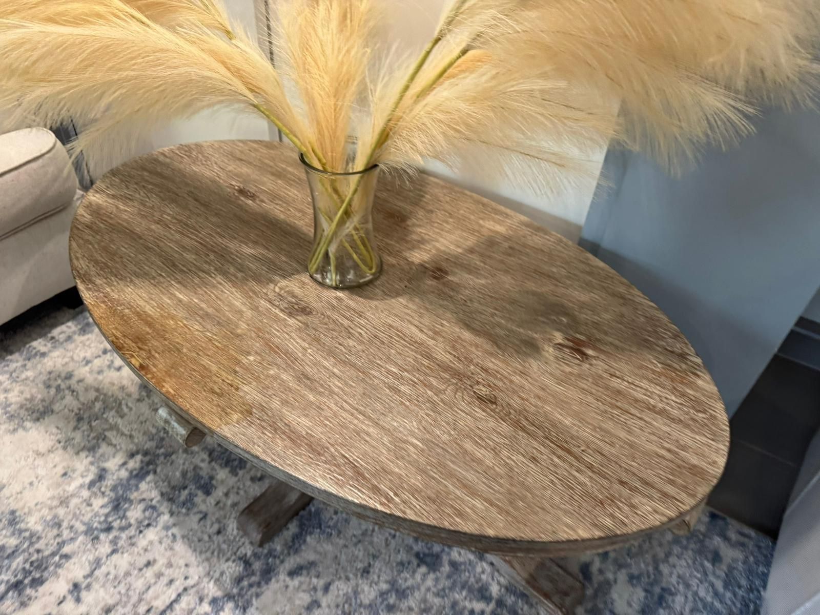 Rustic Oval Wood Coffee Table – Distressed Finish