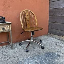 Oak top office chair with chrome base