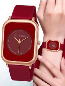 Women's Elegant Rectangle Dial Quartz Watch Red Silicone Band Rose Gold Tone Casual Wristwatch
Elegant women's quartz wristwatch featuring a modern re