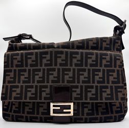 Fendi 26325 Mamma Baguette Zucca Pattern One Shoulder Bag Brown