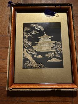 Framed Japanese Golden Temple Art