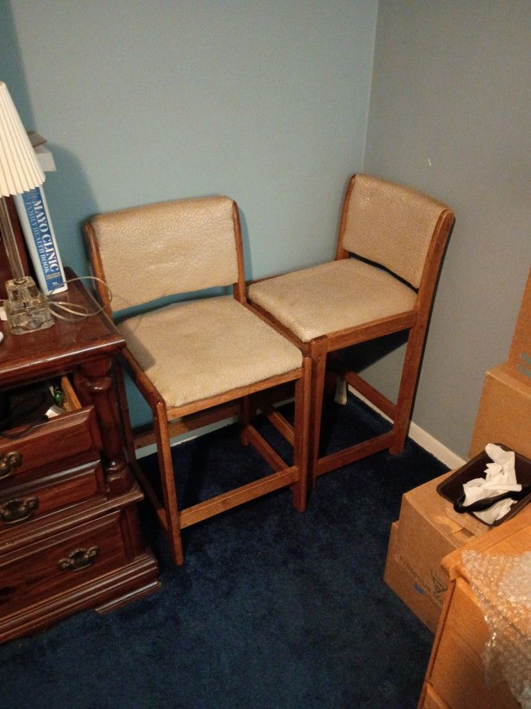 2 Wooden Stools Gold 24 Inch High 18 Inch Wide