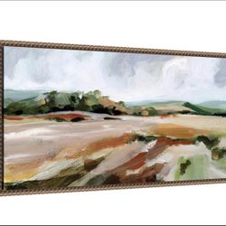 Amanti Art Framed Canvas Wall Art 14x27 Taupe Toned Landscape by Katrina Pete, Framed Wall Art Canva