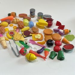 Play Set of 53 Hard Plastic Foods & Utensils, Medium Size
