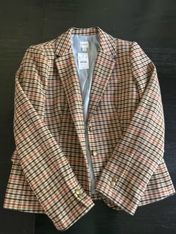 J.Crew Wool Blend Plaid Blazer Womens 10 Brown Check Gold Buttons NWT $228