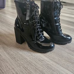 Gothic Glossy Leather Combat Boots