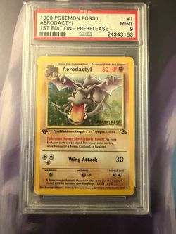 1999 Pokemon Fossil 1/62 Aerodactyl Holo 1st Edition Prerelease PSA 9 Mint VINTAGE