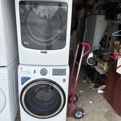 GE and Maytag  Stackable  Washer and gas dryer  Excellent working condition  Heavy duty  W28 D32 H78 Washer 4.8 cu ft Dryer 7.4 cu ft 3 months warrant