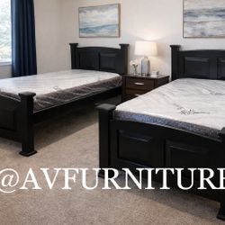 2 Twin Beds And Mattresses Solid Wood 