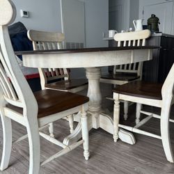 Solid Hardwood Extendable Round Dining Table And Chairs