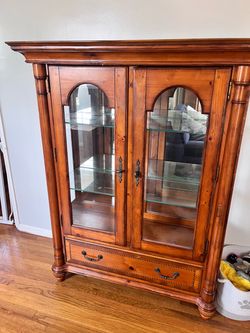 Wood Cabinet w/Glass Doors and Shelves