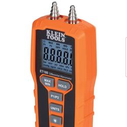 Klein Tools ET180 Diaital Manometer, Air and Gas Pressure Tester, Differential Dual Port Pressure Gauge, Large LCD Display with Backlight