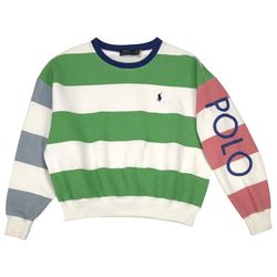 Polo Ralph Lauren Striped Sweatshirt Womens Medium M Pink Pullover Crewneck PRL