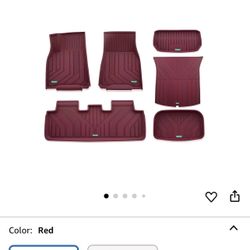  Custom Fit Red Car Floor Mats for Tesla Model Y 2025-2020 5 Seater, All Weather TPE Car Mats