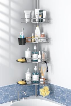 Brand new Adjustable Shower Caddy Tension Pole: Rustproof Corner Bathroom Shelves
4-Tier 31-124" No Drill Standing Organizer Fits Apartments Rentals B